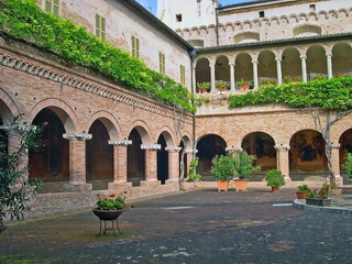 Italy, Marche, Tolentino, the medieval Saint Nicolas Basilica monumental cloister