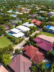 Aerial of large houses in Ayala Alabang Village, an upscale gated community in Muntinlupa, Metro...