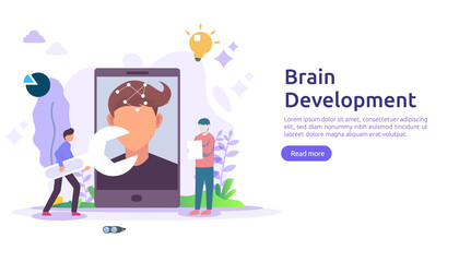 illustration flat design of thinking creative, brain development and mental rest with people character. template for web landing page, banner, presentation, social, poster, promotion or print media