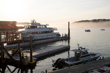 Bar Harbor Pier at sunset, Maine,  USA