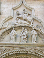 Italy, Marche, Tolentino, Saint Nicolas Basilica frontal decorations.