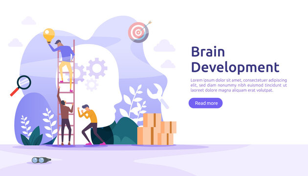 illustration flat design of thinking creative, brain development and mental rest with people character. template for web landing page, banner, presentation, social, poster, promotion or print media