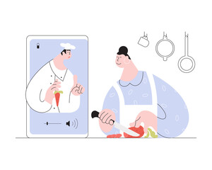 Online cooking course concept.