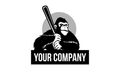 Gorilla Baseball Logo template Black and White Cartoon Mascot
