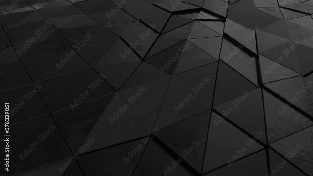 Poster 3d abstract black wood triangle background. seamless looping animation