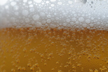 Beer - Wet glass of beer, background, golden color in the dark