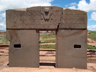 Tiwanaku ruins outside of La Paz Bolivia Statue Stone Foundation