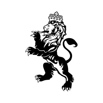 Heraldic Lion Logo with Crown Isolated in White