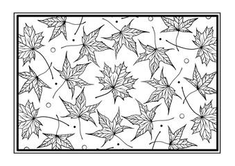Black and white autumn maple leaves antistress coloring page.