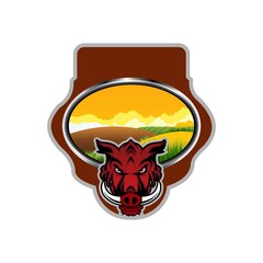Obraz premium Wild Hog Farm Cartoon Vector Logo Element Badge Emblem