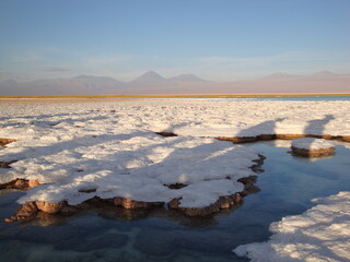 Salt flat with lakes in the south american altiplano