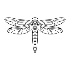 Dragonfly icon in a Linear Minimalist trendy style. Vector outline Emblem of Insect with wings for creating logos of beauty salons, manicures, massages, spas, jewelry, tattoos, and handmade artists.