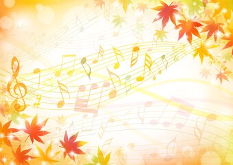 Fototapeta na wymiar 音楽の流れる秋の背景紅葉フレーム5