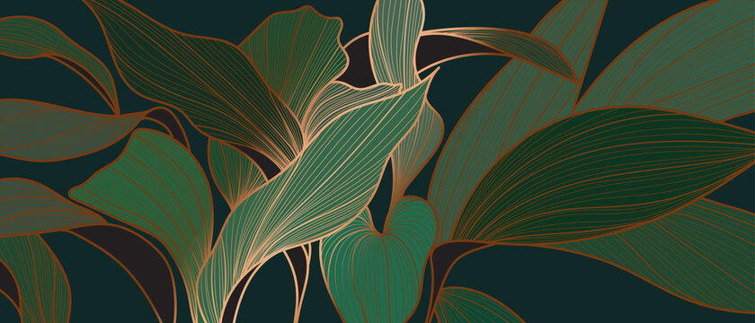 Floral Seamless Emerald Green And Copper Metallic Plant Background Vector For House Deco 