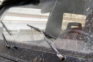 broken windshield of an old car