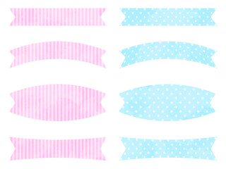Watercolor textured label set with patterns of stripes and dots. Vector illustration.