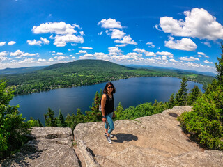 Girl on the top of mountain