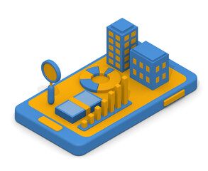 Sales management concept. Business strategy. application development. Online survey. isometric.