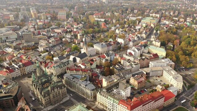 Aerial cityscape of Liberec city in Czech Republic with buildings and streets