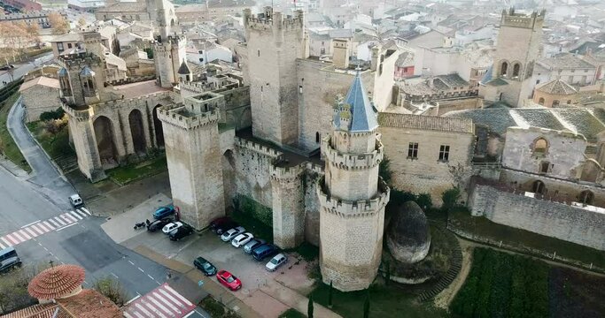 Aerial view of castle Palacio Real de Olite. Navarre. Spain
