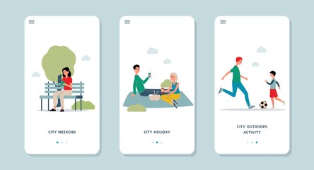 A set of pages for the city weekend mobile app.