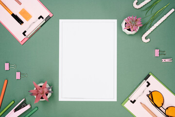 Top view workspace mockup for two with clipboards