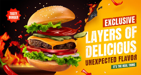 Homemade burger ad banner - obrazy, fototapety, plakaty