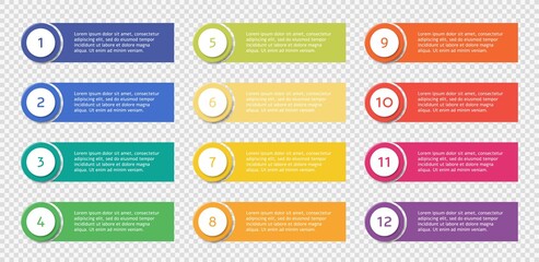 Number bullet point set with text templates, colorful list points - obrazy, fototapety, plakaty