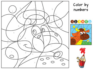 Funny cow. Color by numbers. Coloring book. Educational puzzle game for children. Cartoon vector illustration