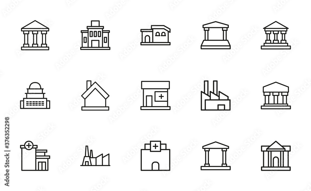 Poster simple set of architecture icons in trendy line style.