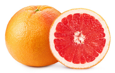 Ripe fresh grapefruit clipping path. Grapefruit isolated on white background.