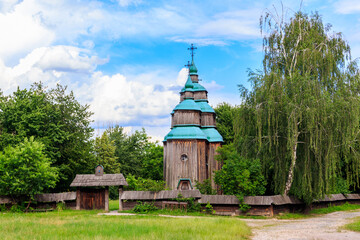 Ancient wooden orthodox church of St. Paraskeva in Pyrohiv (Pirogovo) village near Kiev, Ukraine