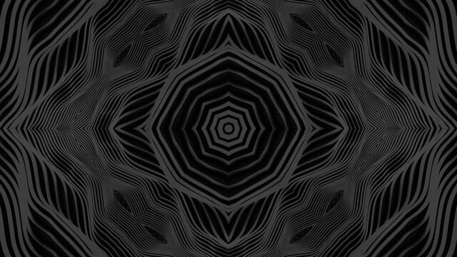 Abstract Black background. Abstract lines. Wave background. Modern parametric surface. Seamless looping animation kaleidoscope