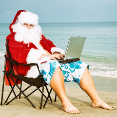 Funny Santa Claus at the sea.