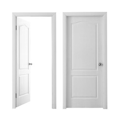 Opened and closed doors isolated on white