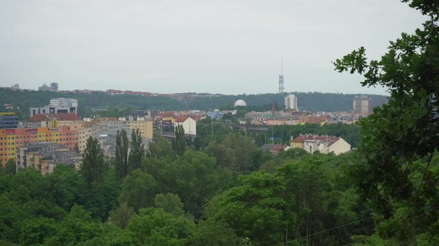 
view of the tracks for trains and stones on them and the surrounding nature of the Czech Republic