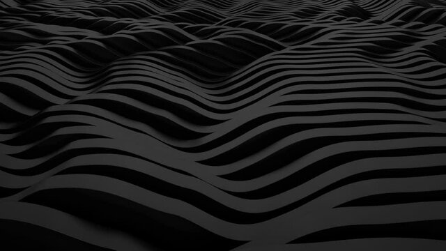 Abstract Black  Background. Parametric surface. Futuristic sci-fi landscape. Seamless Looping Animation