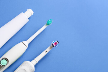 Set for oral hygiene on color background