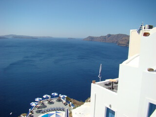 Santorini Greece, White Blue Buildings, Aegean Sea, Clear sky