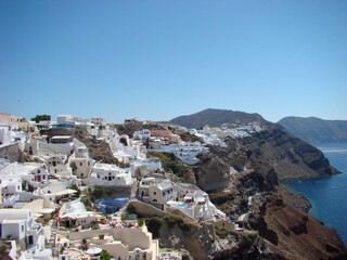 Santorini Greece, White Blue Buildings, Aegean Sea, Clear sky