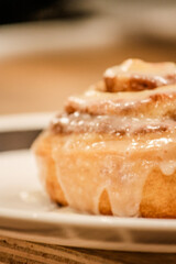 Delicious hot cinnamon roll with icing