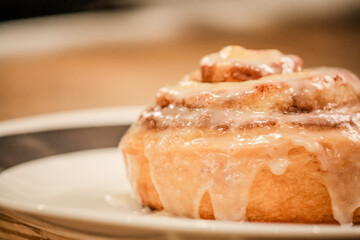 Delicious hot cinnamon roll with icing