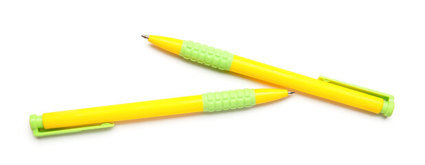 School pens on white background