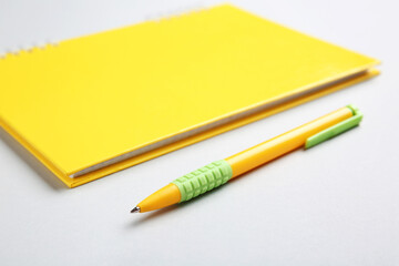 Notebook and pen on light background
