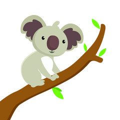 Koala climbing tree animal character. Vector illustration.
