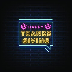Obraz premium happy thanks giving neon sign, neon style