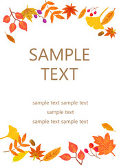 秋の紅葉した葉っぱのフレーム