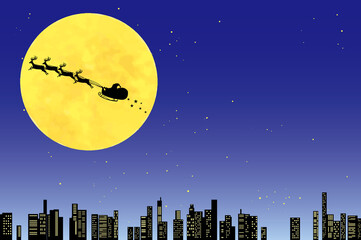 Naklejka premium 満月とサンタクロースのシルエット（クリスマスのイメージイラスト）／ベクターデータ