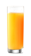 Glass with orange juice on white background