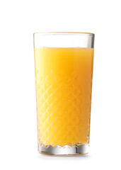 Glass with orange juice on white background